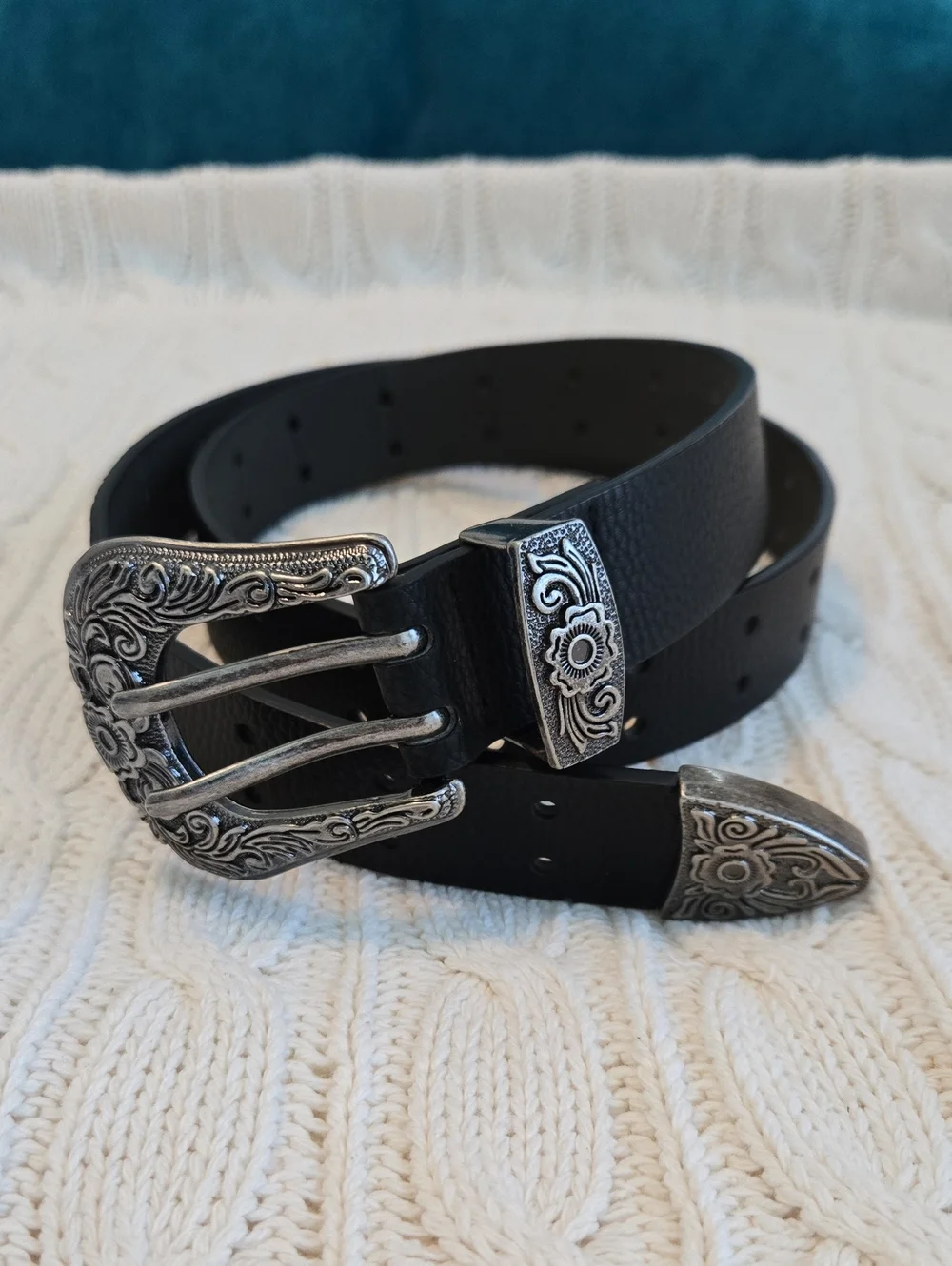 Black Women's Belt With Silver Detailed Buckle